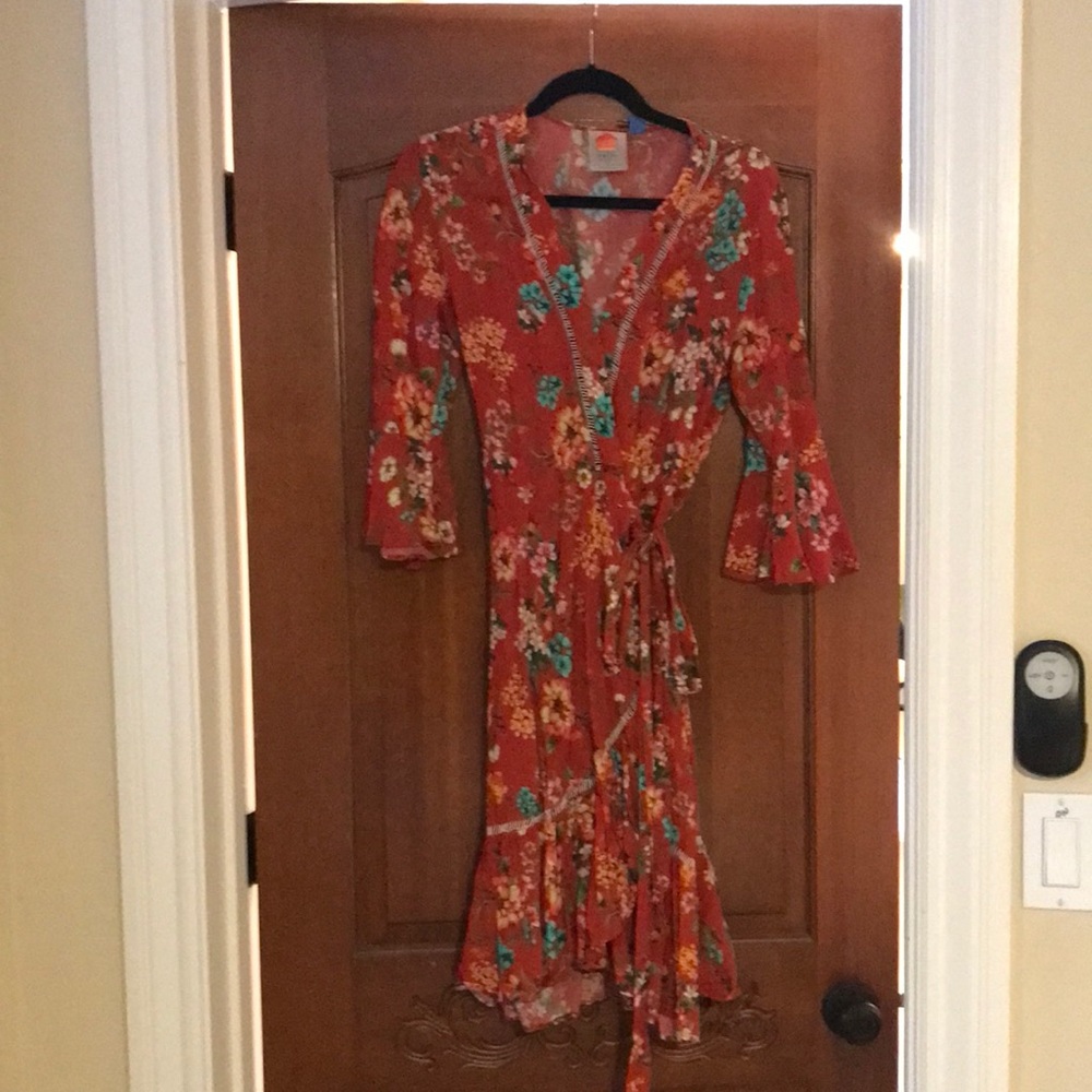 Red floral Anthropologie dress
